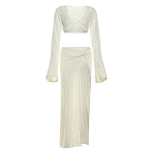 Apricot V Neck Pleated Dress - MRC STORE