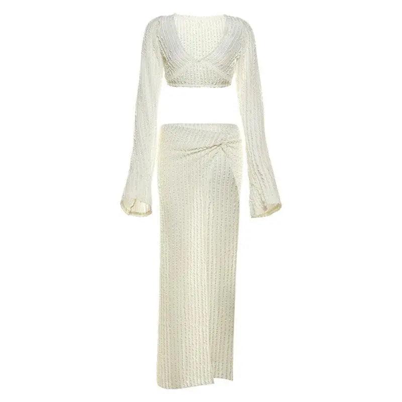 Apricot V Neck Pleated Dress - MRC STORE