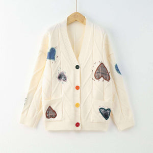 Loose Love Embroidery Knit Cardigan - MRC STORE