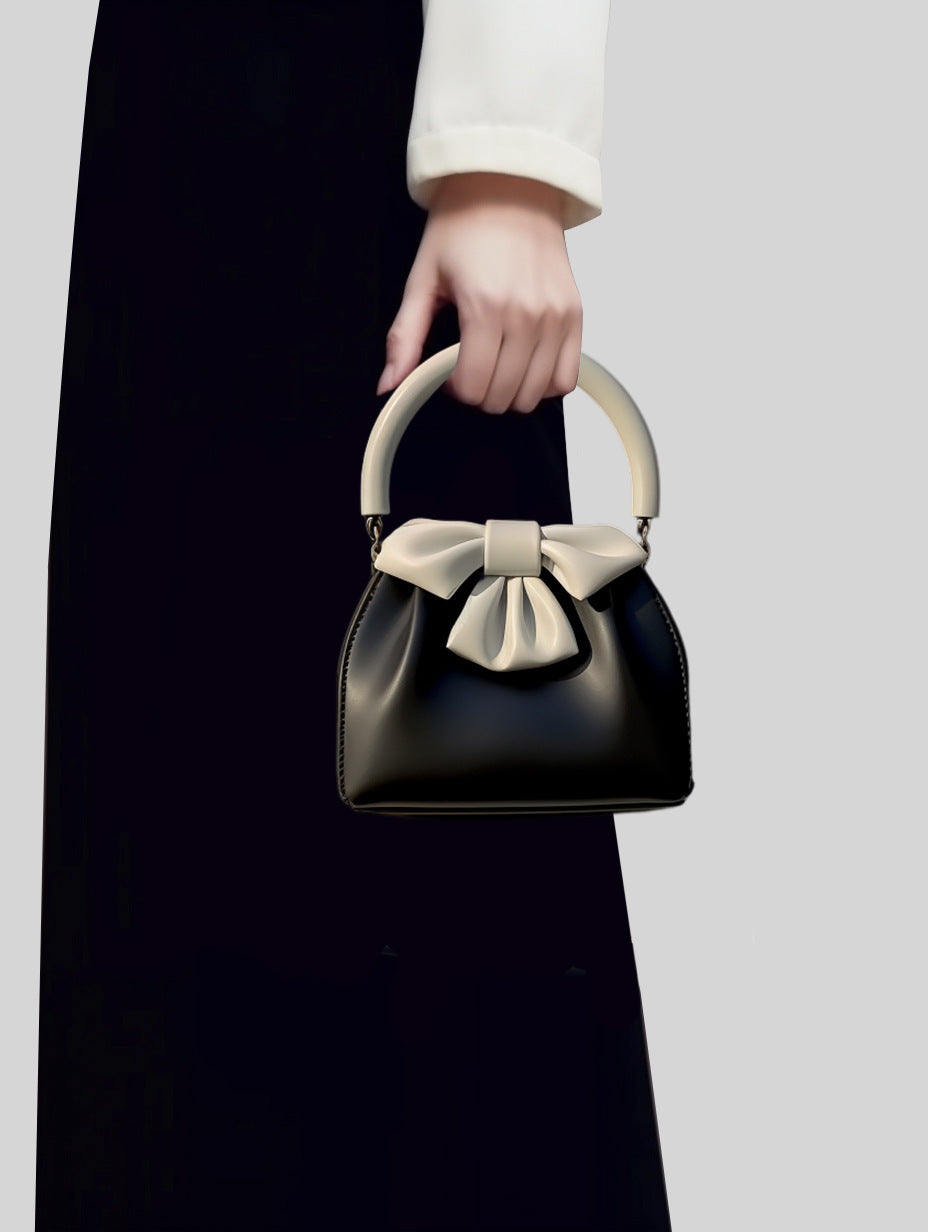 Women's Pleated Handbag Contrast Color Bow Bucket Bag My Store