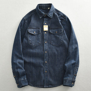 Men’s Denim Shirt - Striped Dark Blue Coat My Store