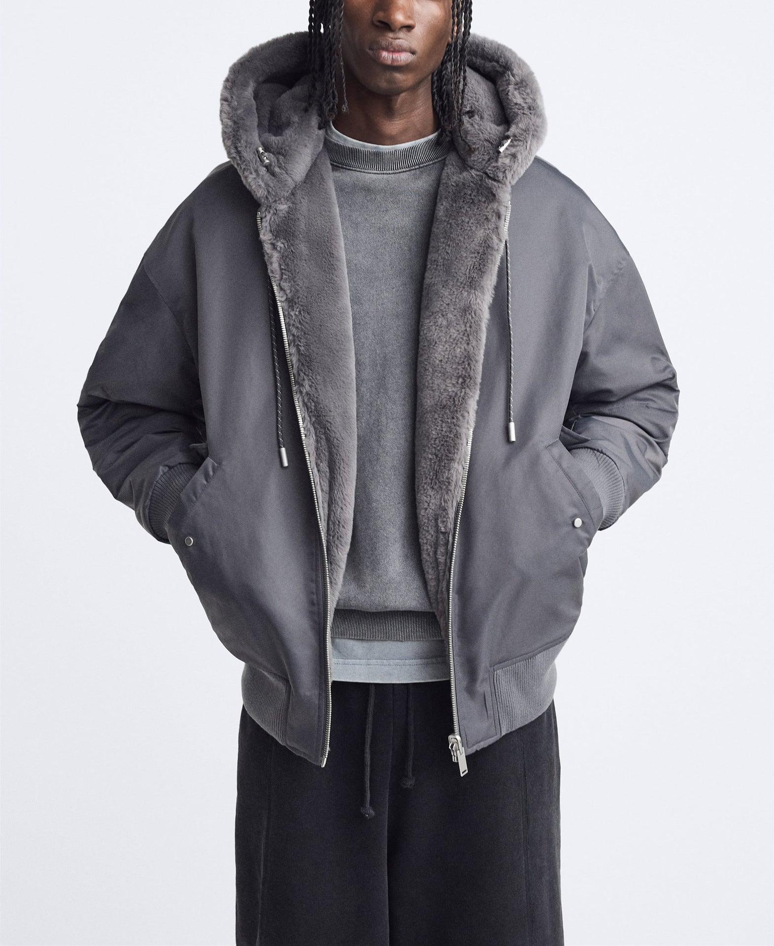 Plush Hooded Faux Fur coat - Cozy and Stylish Outerwear for Cold Weather- Double-Sided Design with Stick Pockets - MRC STORE