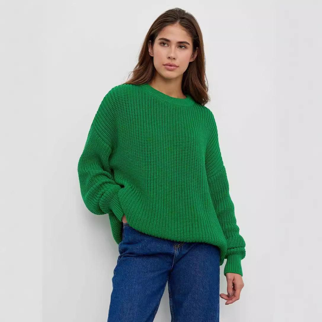 Loose Solid Color Sweater for Casual Comfort - MRC STORE