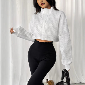 Women’s Textured Sweater - Stand Collar White My Store