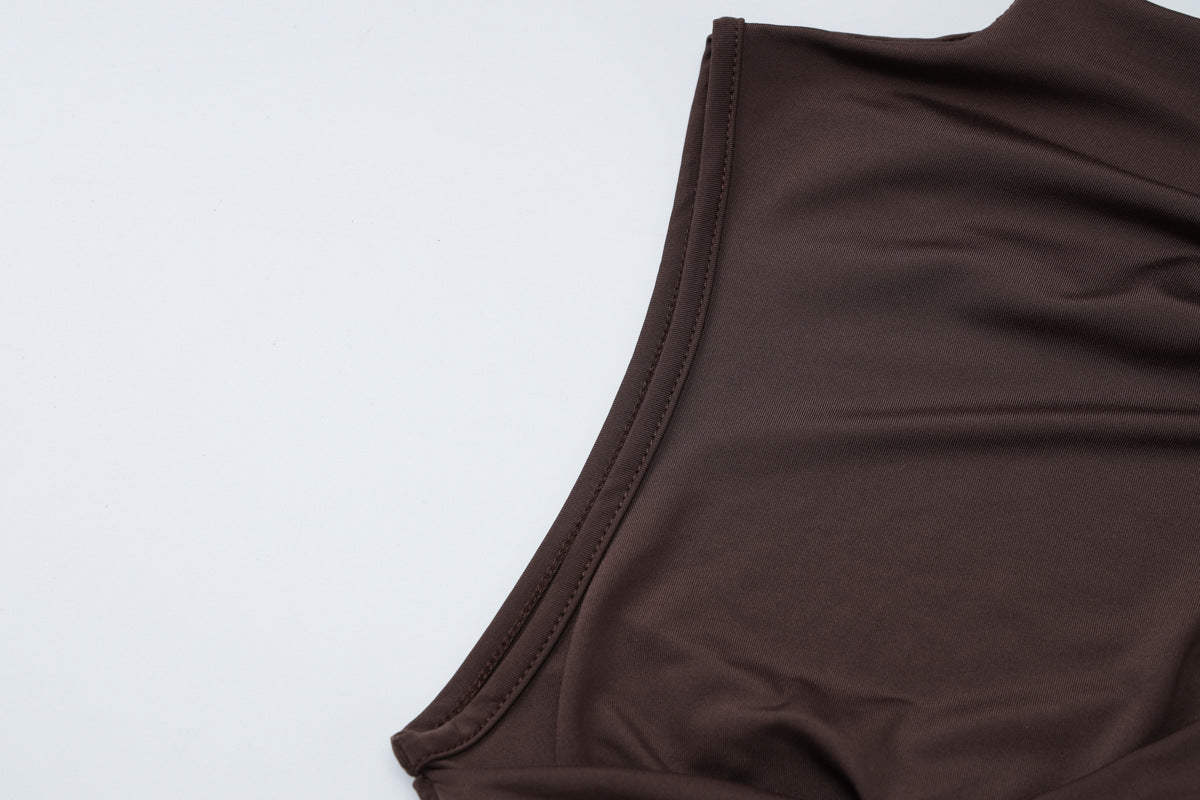 Women's Fashion Slim Round Neck Pleated Dress - Mid Waist My Store