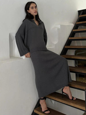 V-Neck Loose Sweater Set - MRC STORE