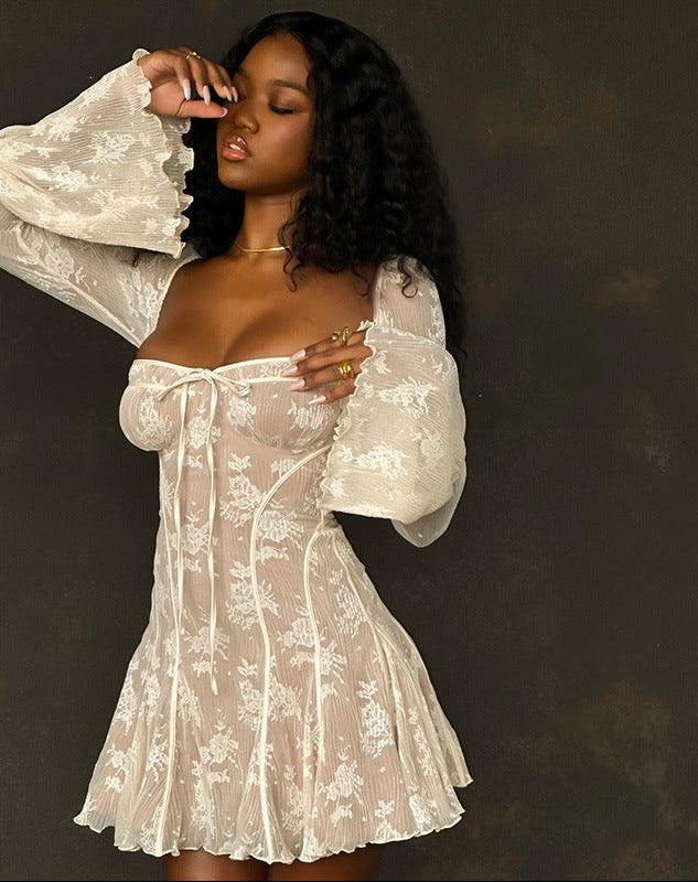 Lace Bell Sleeve A-Line Dress - MRC STORE