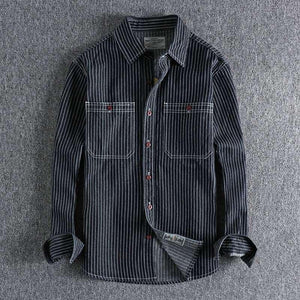 Back Embroidered Striped Long-Sleeved Shirt - MRC STORE