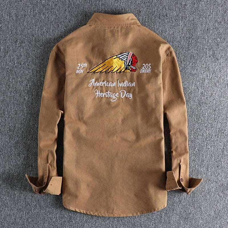 Back Embroidered Striped Long-Sleeved Shirt - MRC STORE