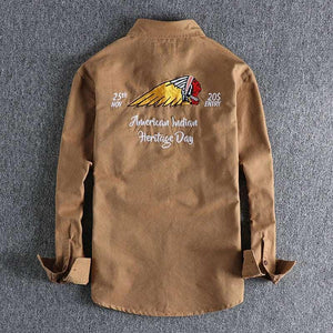 Back Embroidered Striped Long-Sleeved Shirt - MRC STORE