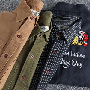 Back Embroidered Striped Long-Sleeved Shirt - MRC STORE