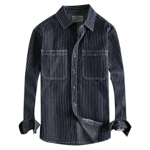 Back Embroidered Striped Long-Sleeved Shirt - MRC STORE