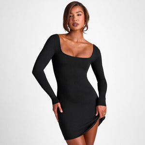 Backless Dress - Lace - Up Short Black - MRC STOREDressMy StoreA woman modeling a sleeveless black dress with a square neckline, long sleeves, and a short hem.MRC STORECJLY236596003CXBlackL