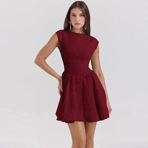 Backless Lace Up Dress – Chic and Elegant High Waist Design - MRC STOREDressMRC STOREA woman wearing an elegant maroon - colored sleeveless backless lace - up dress with a high waist design.MRC STORECJLY223757406FUBlackL