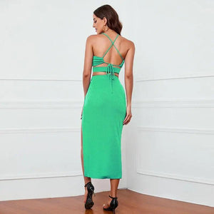 Backless Lace Up Split Dress Suit - MRC STORE