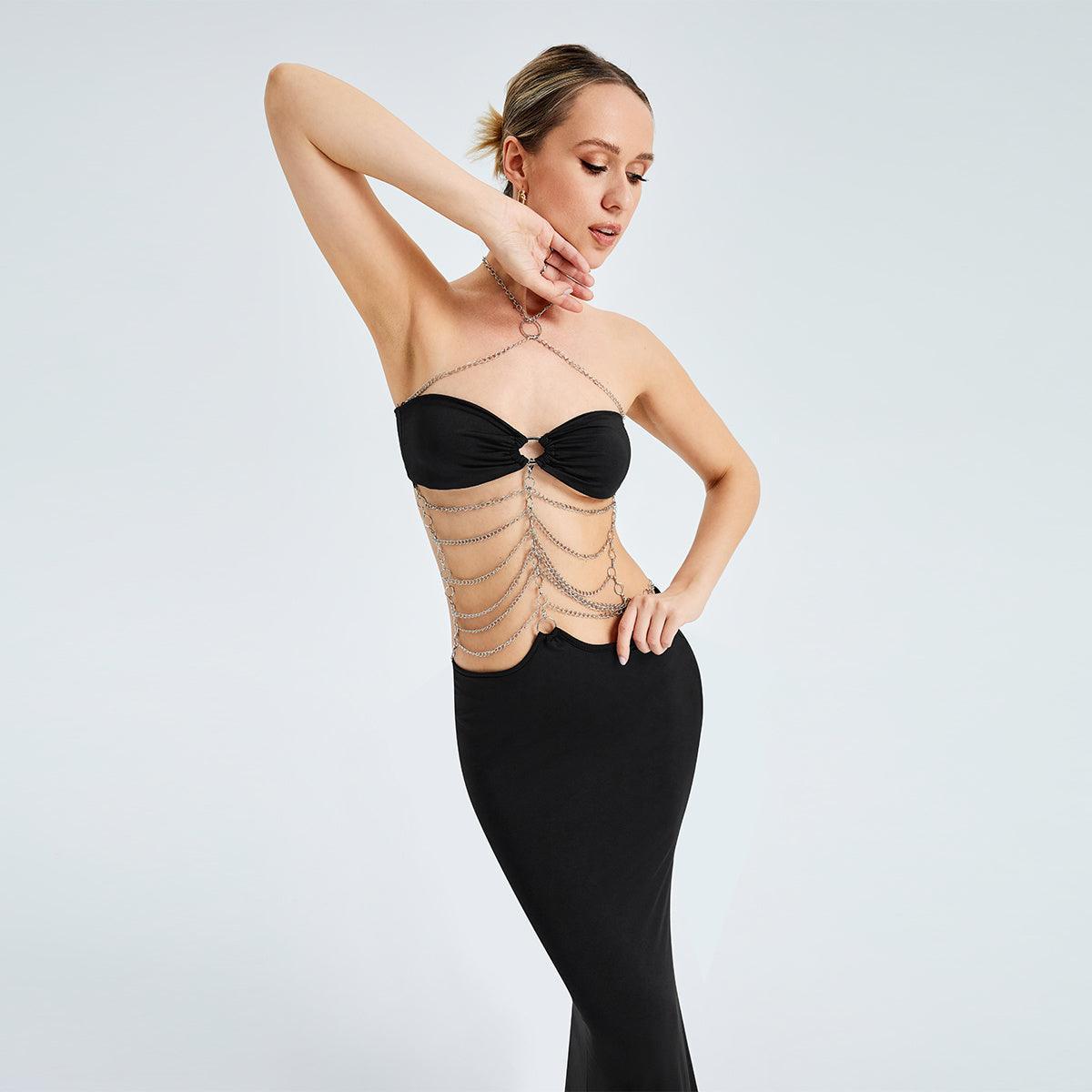 Metal Chain Halterneck Cutout Party Dress - Bold and Daring - MRC STORE