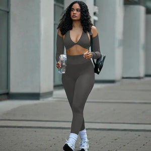 Long Sleeve Shawl Trousers Three-Piece Set - MRC STORE