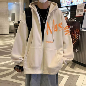 Hong Kong Style Letter Printed Full Zip Hoodie – Cozy & Stylish Outerwear for Youth - MRC STORE