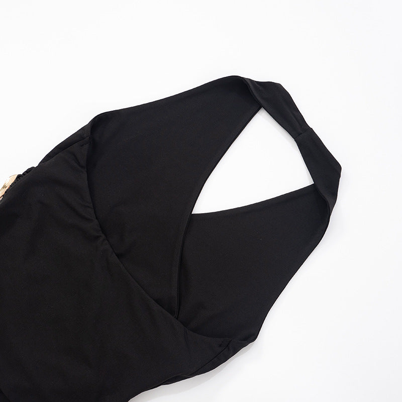 Women’s Suspender Top - V-Neck Pleated Navel My Store