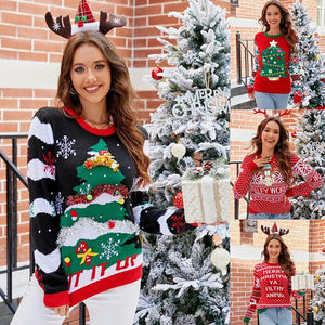 Women's Christmas Sweater – Festive Reindeer & Snowflake Knitted Pullover - MRC STORE