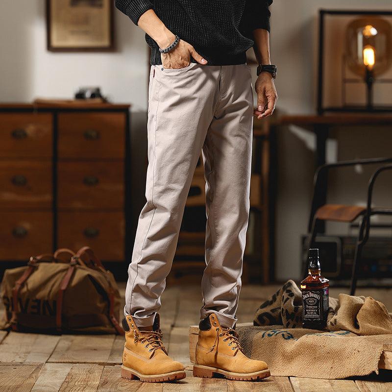 Solid Color Business Style Slim-Fitting Long Pants - MRC STORE