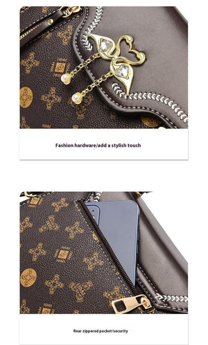 Elegant European Retro Shoulder Bag with Gold Flamingo Detail and Printed Design - MRC STORE