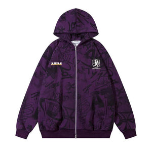 Graffiti Print Hooded Sweatshirt - MRC STORE