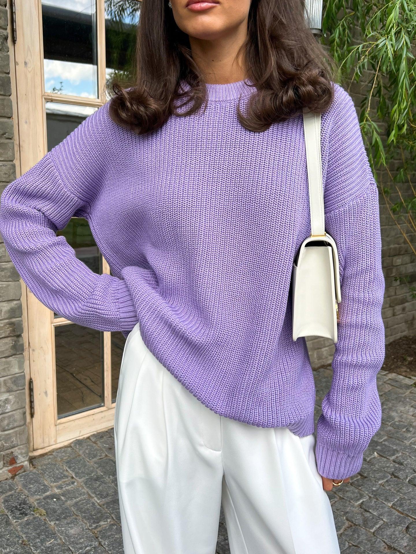 Loose Solid Color Sweater for Casual Comfort - MRC STORE