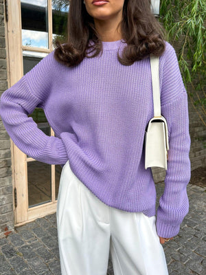 Loose Solid Color Sweater for Casual Comfort - MRC STORE
