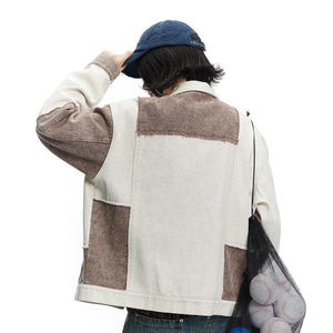 Color Patchwork Denim Jacket – Irregular Design - MRC STORE