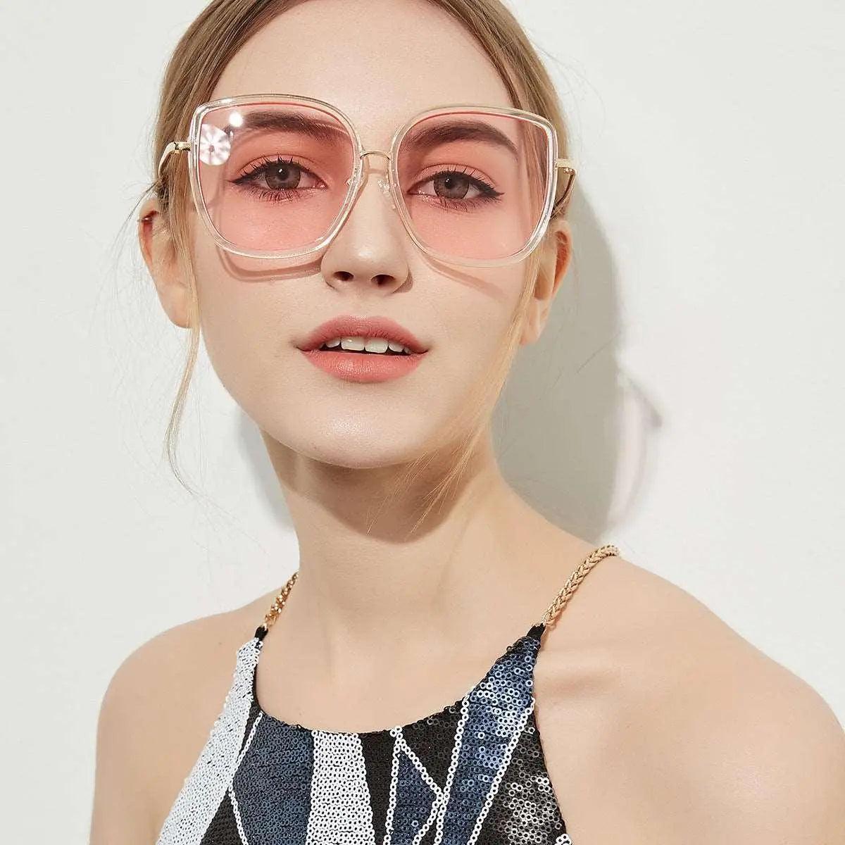 Big Square Vintage Sunglasses with Transparent Frame - MRC STORE