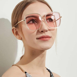 Big Square Vintage Sunglasses with Transparent Frame - MRC STORE