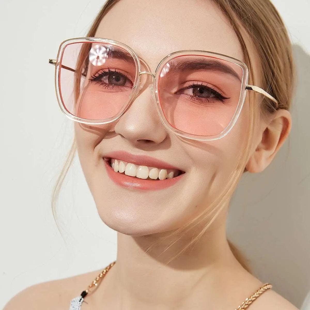 Big Square Vintage Sunglasses with Transparent Frame - MRC STORE