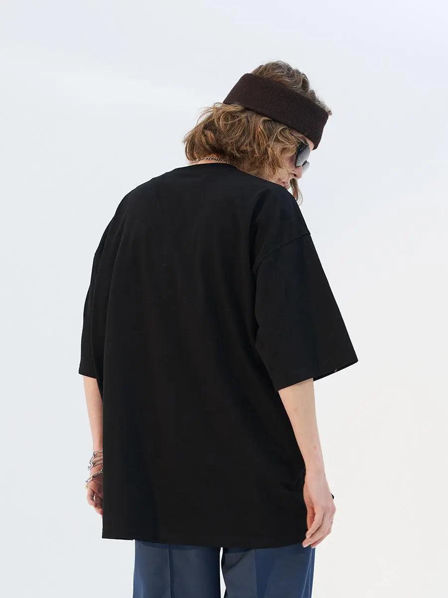 Blue Melancholic Portrait Satin Patch T-shirt - MRC STORE