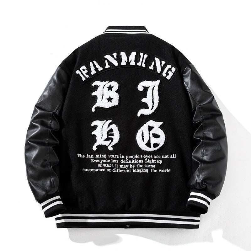 Bomber Jacket – Cotton - Padded Thickened Woolen Coat - MRC STOREJacketsMRC STOREBlack varsity jacket with white lettering on a white backgroundMRC STORECJXZ254743204DWBlack With Cotton Lining2XL