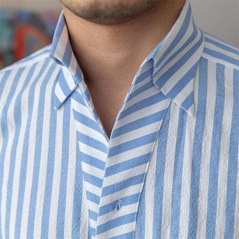 Breathable Seersucker Striped Long Sleeved Shirt - MRC STORE