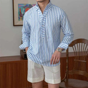 Breathable Seersucker Striped Long Sleeved Shirt - MRC STORE