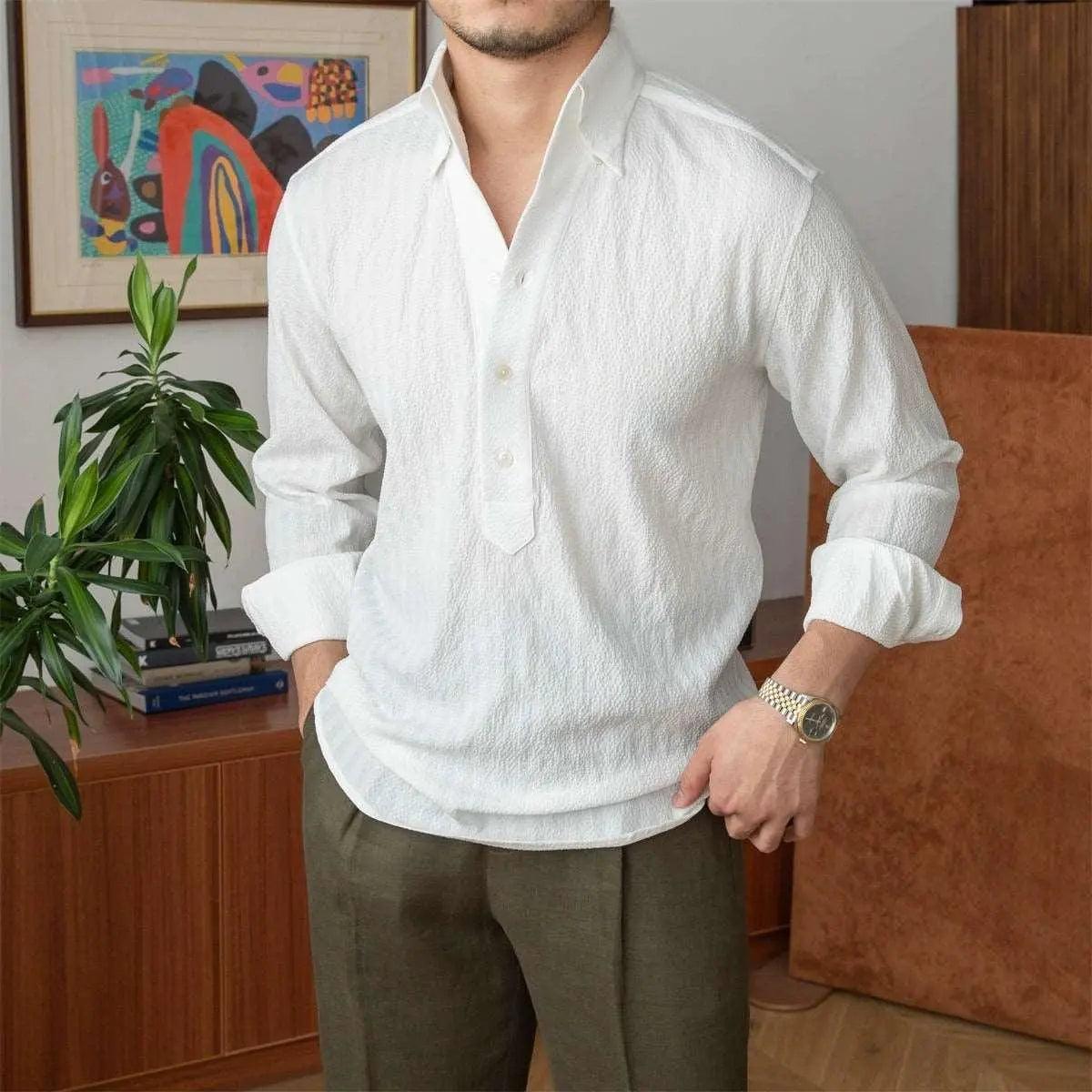 Breathable Seersucker Striped Long Sleeved Shirt - MRC STORE