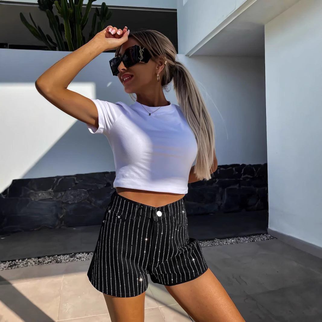 Women’s Denim Shorts - Rhinestone Straight My Store