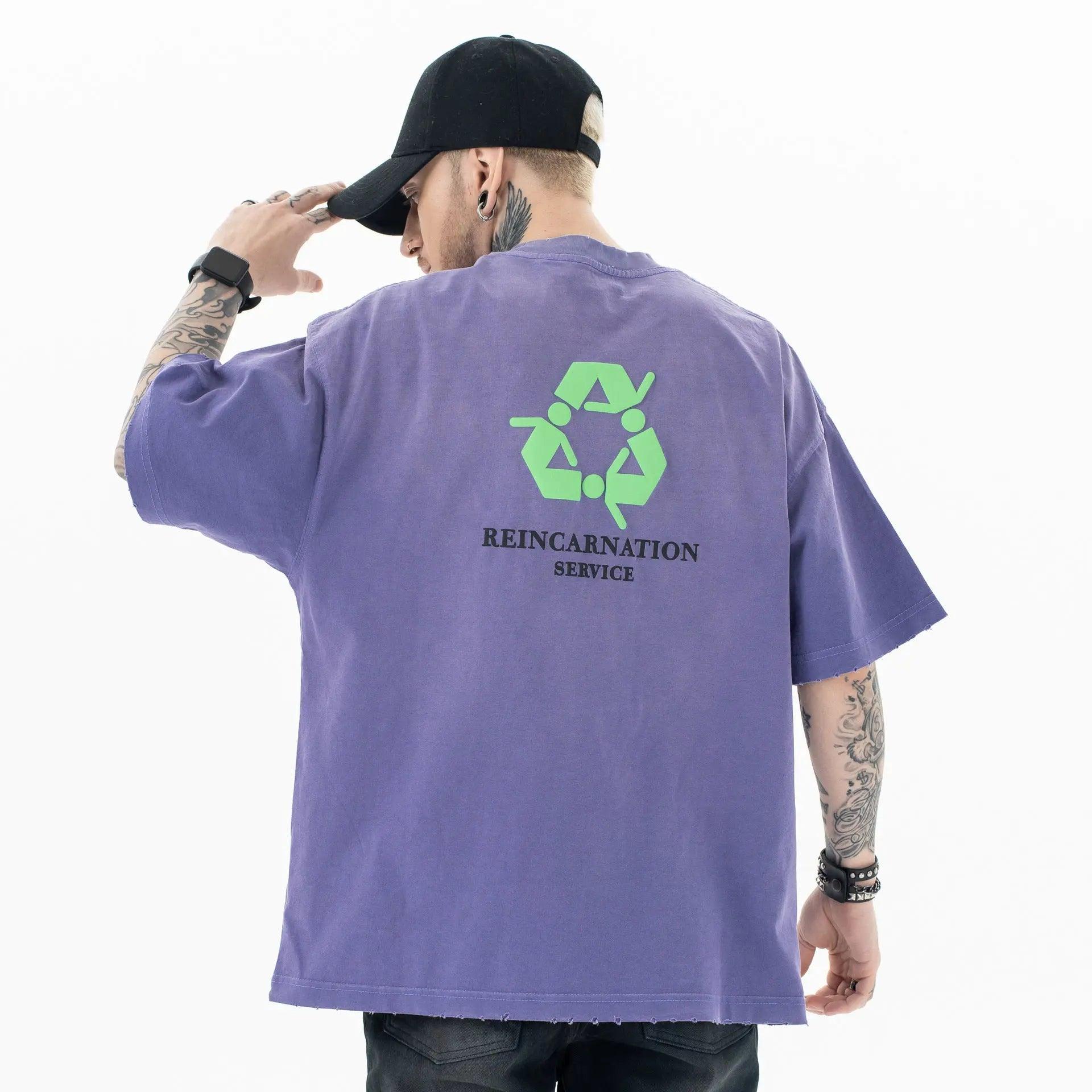 Heavy Washed Letter Print T shirt - MRC STORE