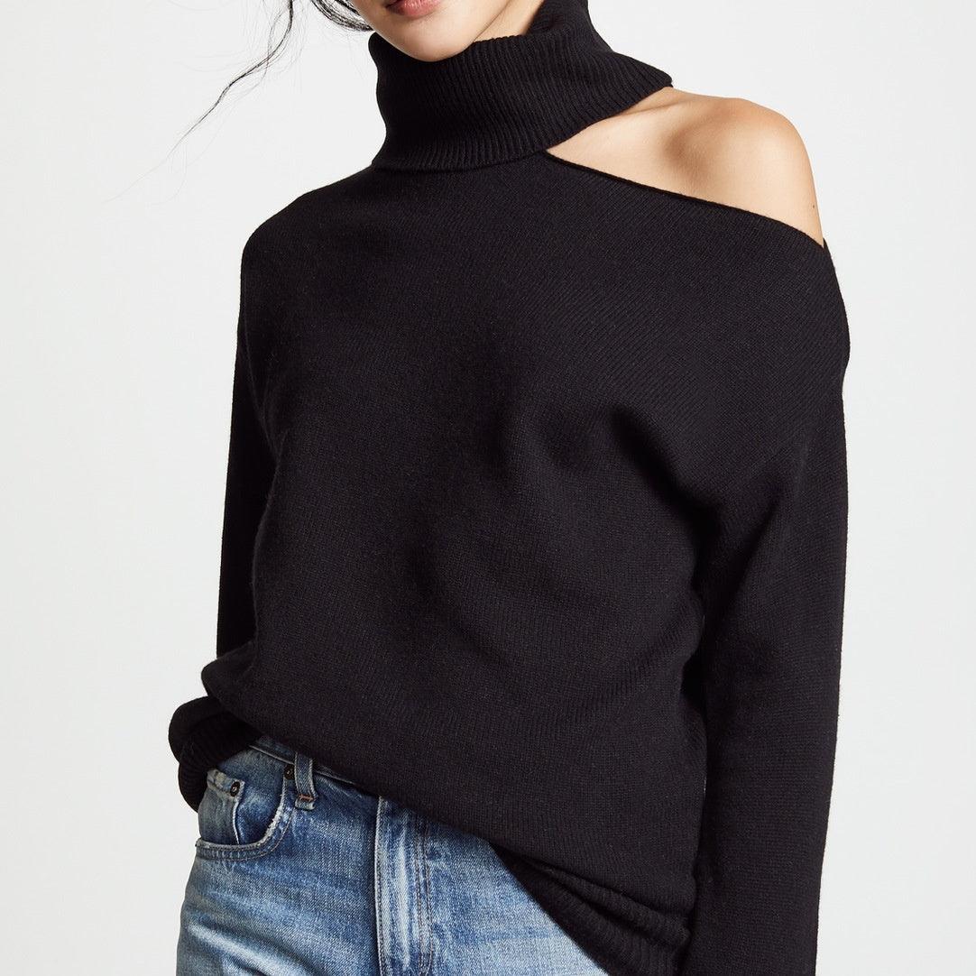 Elegant Off Shoulder Women's Sweater with Abstract Design - MRC STORE
