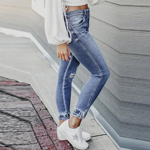 Skinny Ripped Frayed Jeans - MRC STORE
