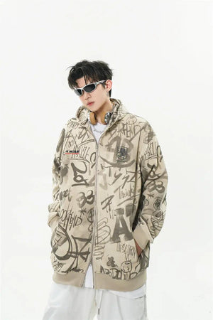 Graffiti Print Hooded Sweatshirt - MRC STORE