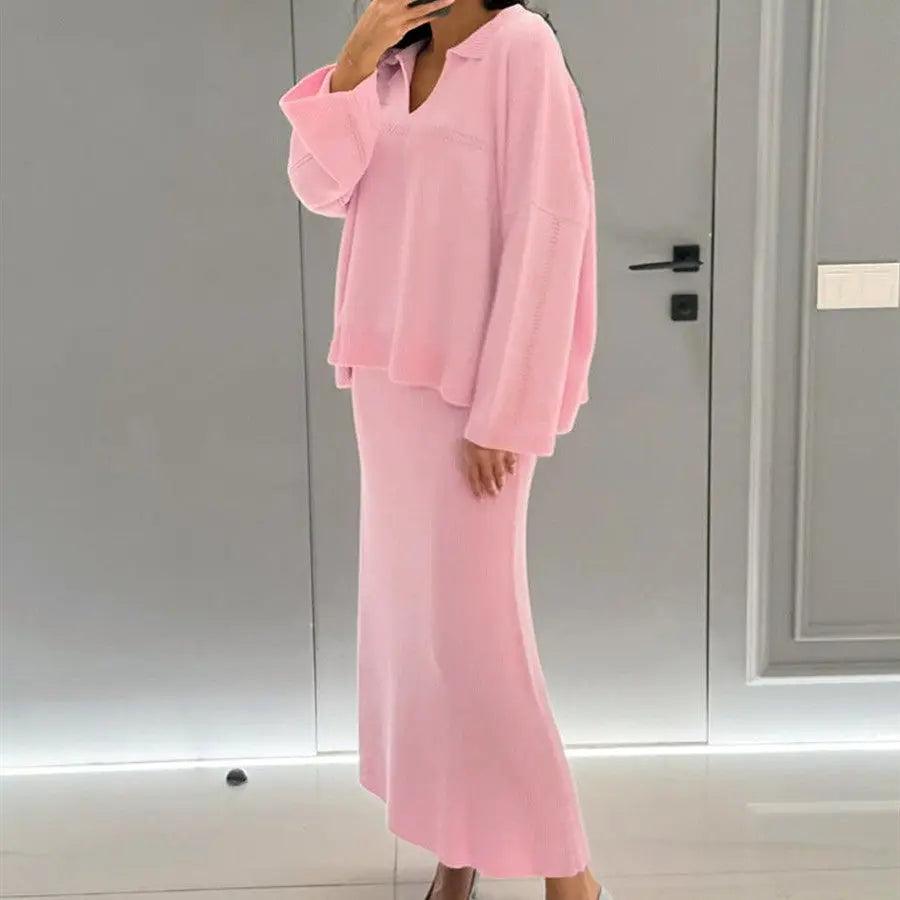 V-Neck Loose Sweater Set - MRC STORE