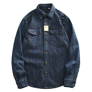 Men’s Denim Shirt - Striped Dark Blue Coat My Store