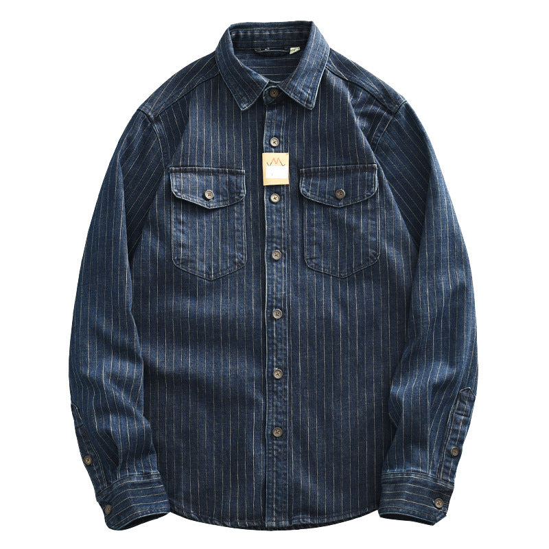 Men’s Denim Shirt - Striped Dark Blue Coat My Store