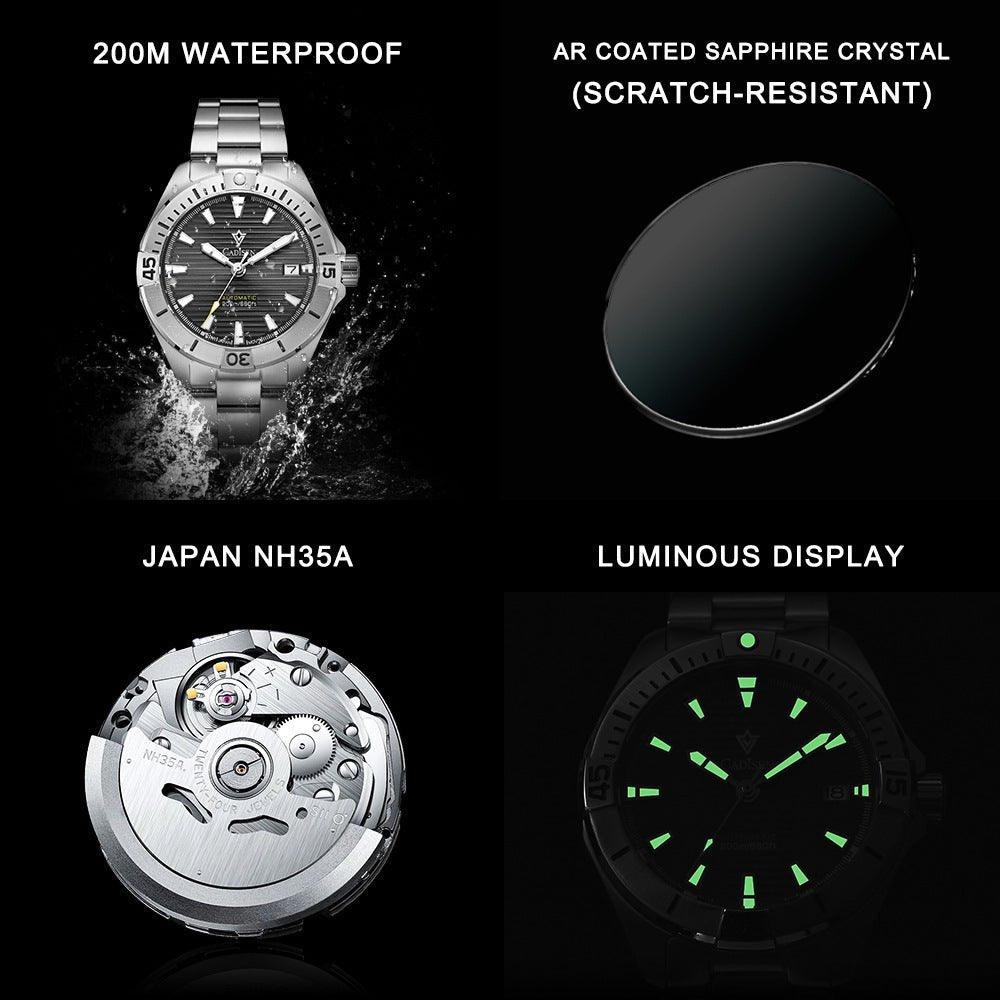 CADISEN Model C8218M new top brand sports men mechanical watches luxury automatic NH35 watch men's stainless steel 200M waterproof watch - MRC STORE