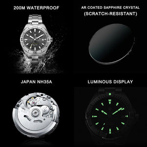 CADISEN Model C8218M new top brand sports men mechanical watches luxury automatic NH35 watch men's stainless steel 200M waterproof watch - MRC STORE