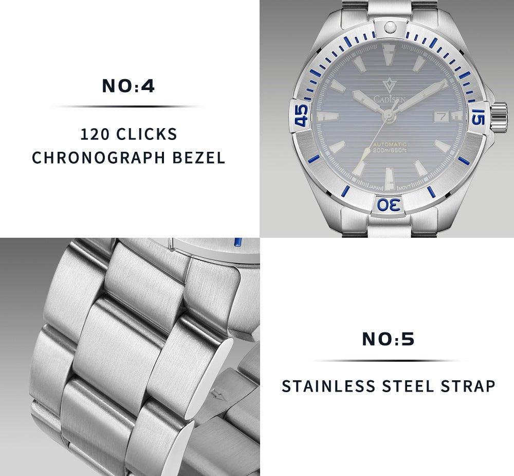 CADISEN Model C8218M new top brand sports men mechanical watches luxury automatic NH35 watch men's stainless steel 200M waterproof watch - MRC STORE
