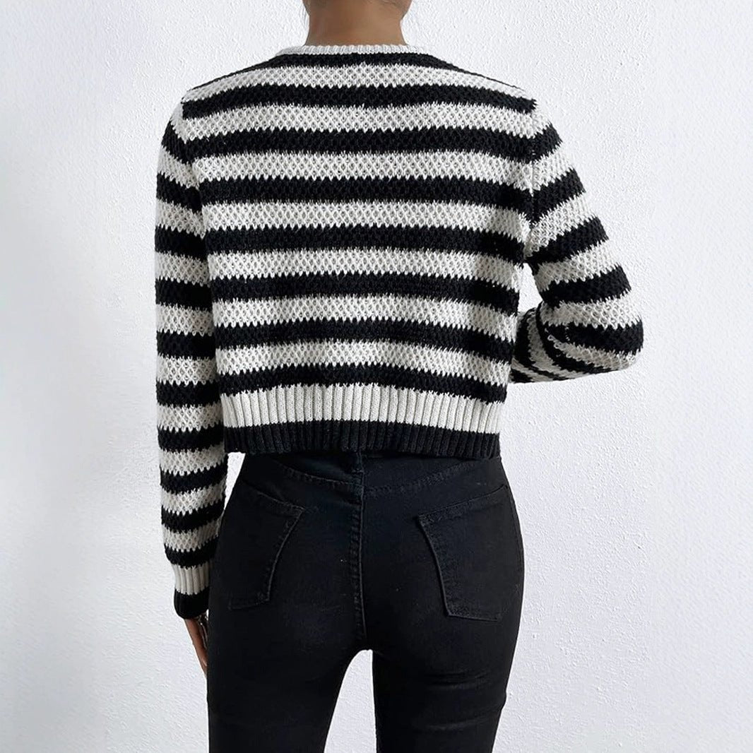 Cardigan Jacket - Striped Round Neck - MRC STOREJacketsMRC STOREWomen’s Cardigan Jacket - Striped Round NeckMRC STORECJMY231743203CXBlack And White Mixed ColorL
